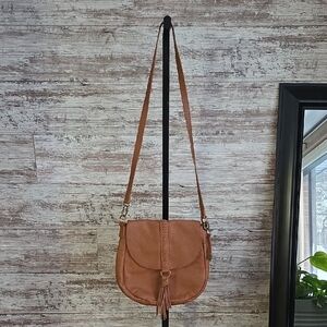 Lucky Brand Ali Leather Cognace Pebble Flap Crossbody Bag